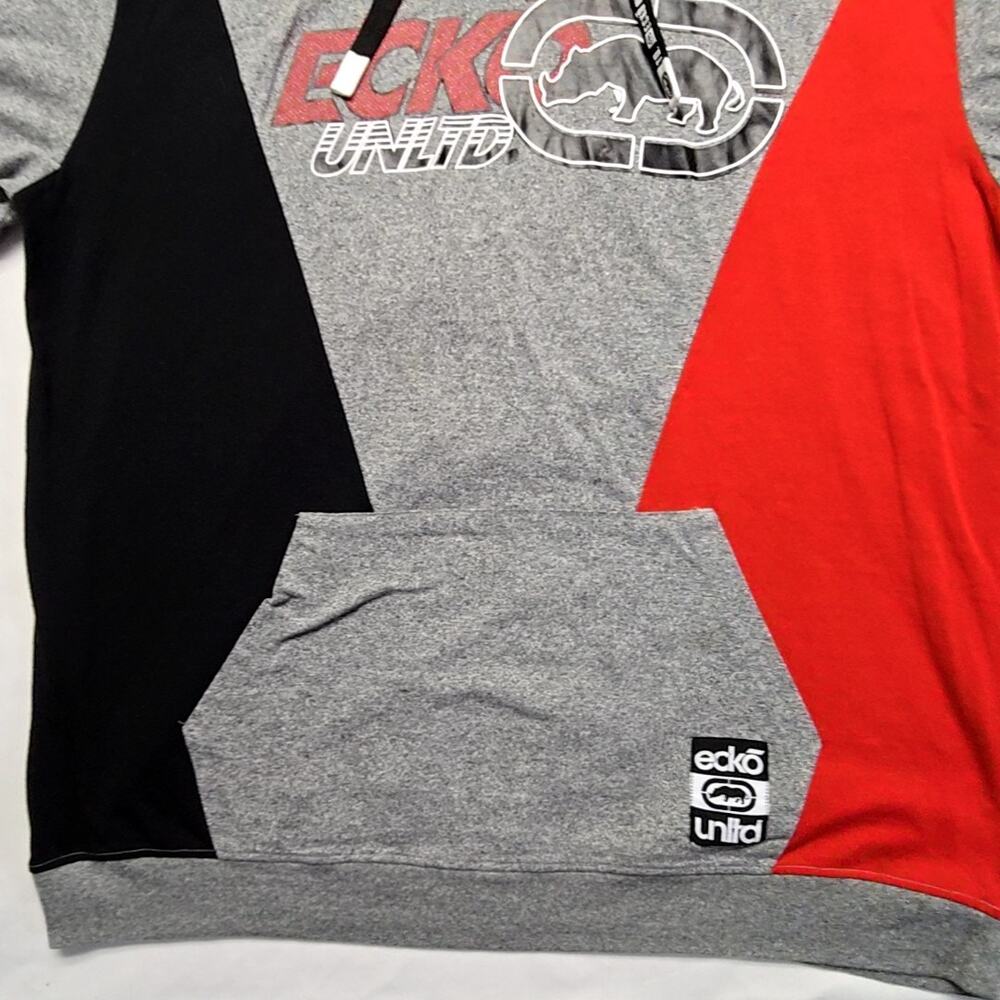 Ecko Unltd Hoodie Graphic Short Sleeve Colorblock Gray Red Black 3XL Streetwear - Picture 5 of 12